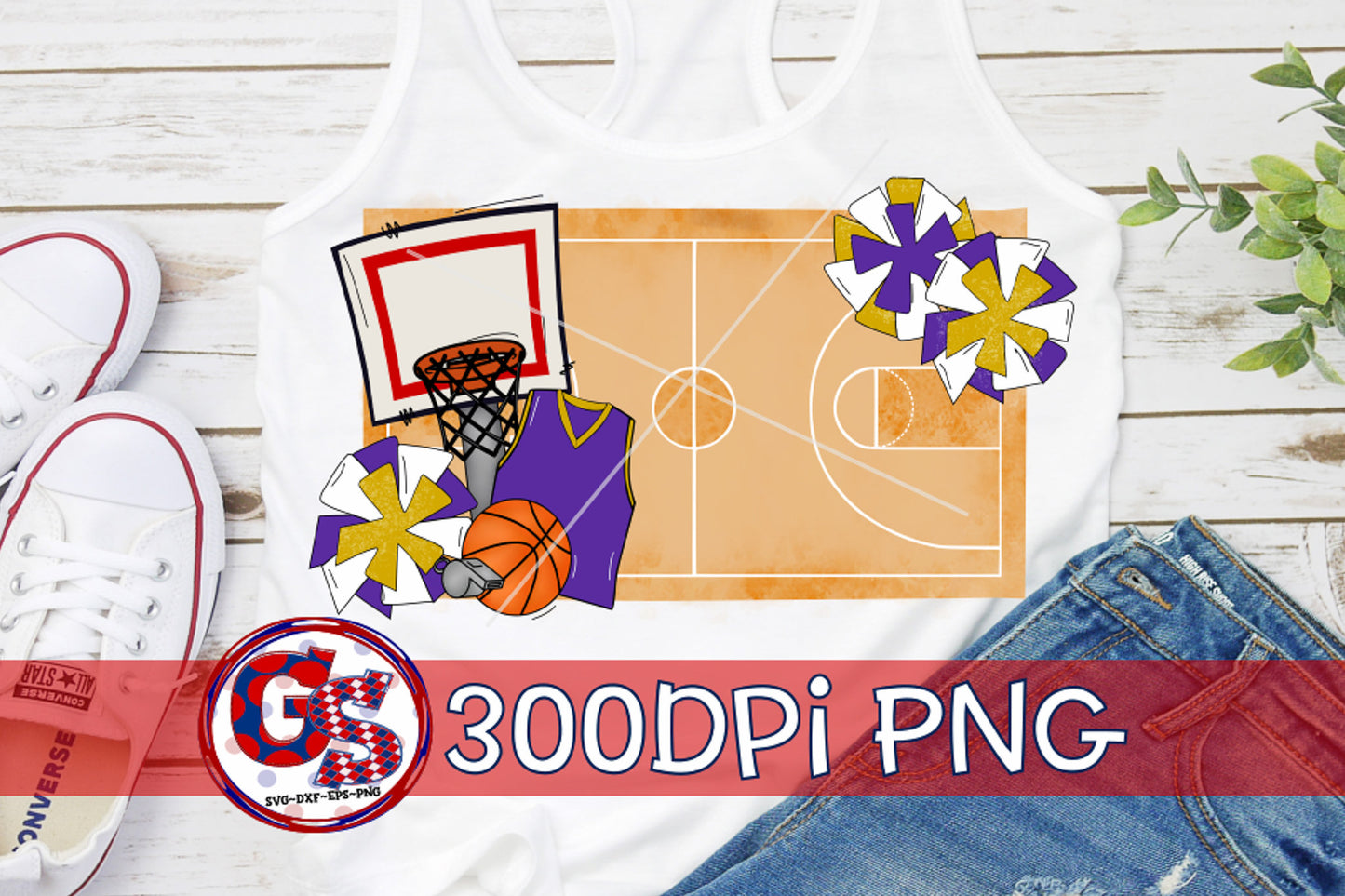 Basketball Pom Poms Purple Gold PNG for Sublimation