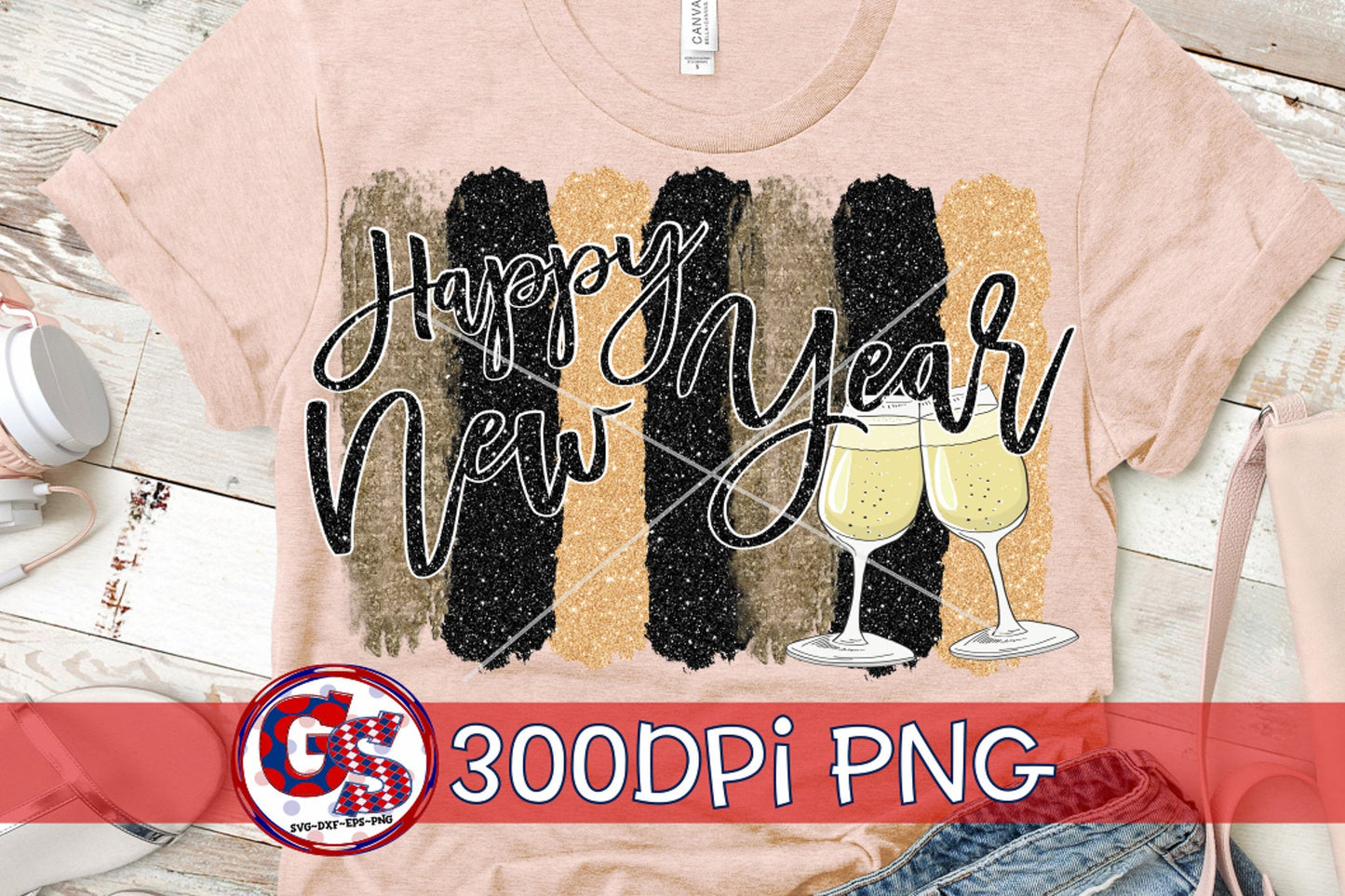 Happy New Year Brush Strokes PNG for Sublimation