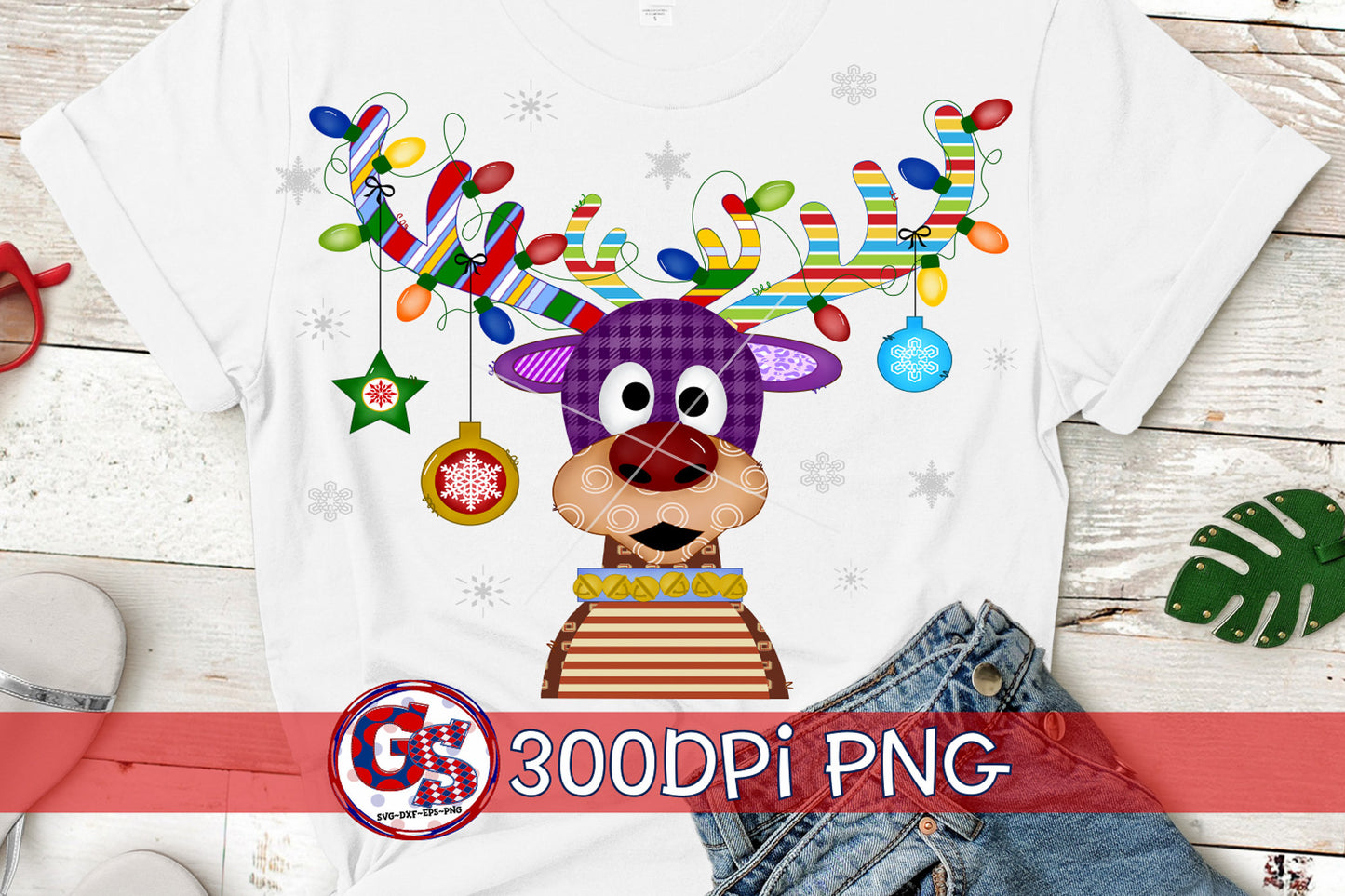 Reindeer with Christmas Lights PNG for Sublimation