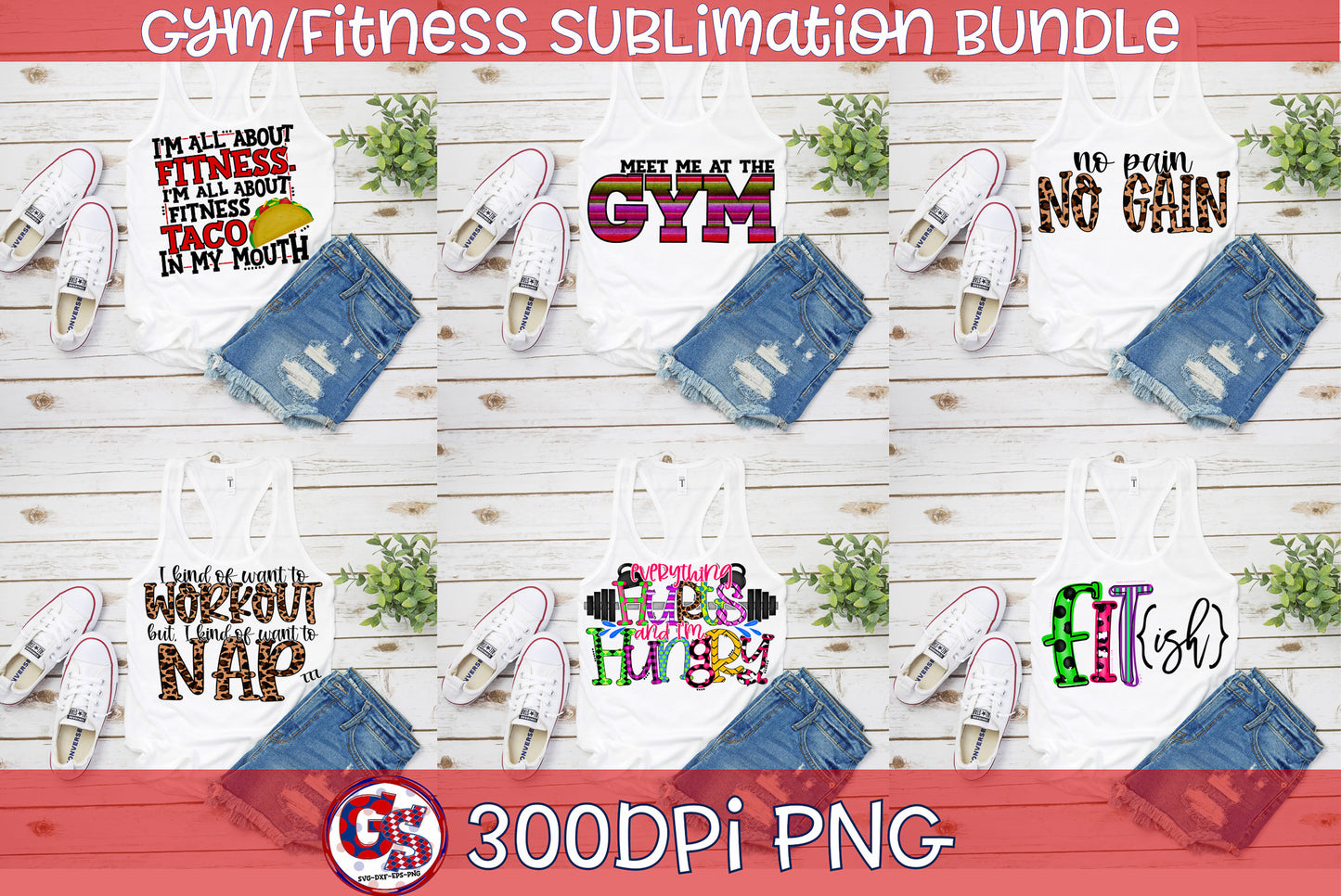Gym and Fitness Bundle PNG for Sublimation