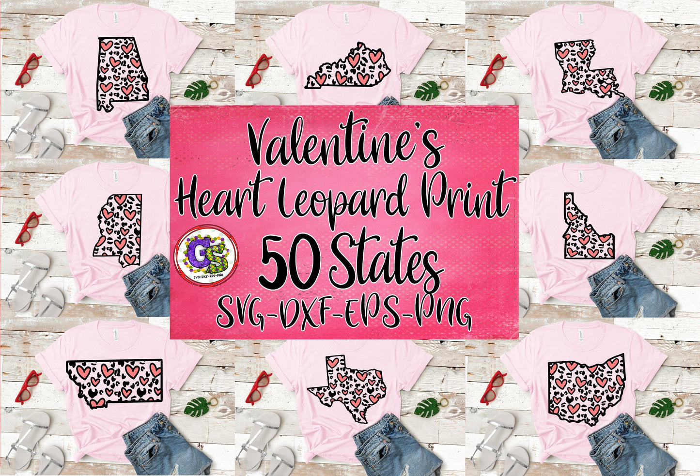Heart Leopard Print States svg dxf eps png | Valentine's Day SvG | Heart SvG | Heart States SvG | Valentine's Day SvG | Instant Download Cut