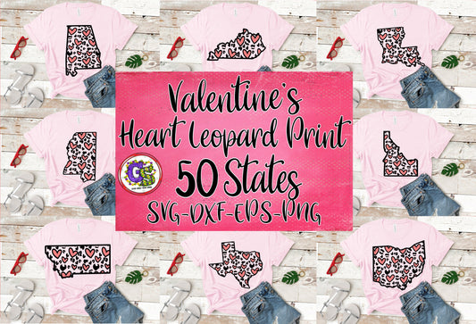 Heart Leopard Print States svg dxf eps png | Valentine's Day SvG | Heart SvG | Heart States SvG | Valentine's Day SvG | Instant Download Cut