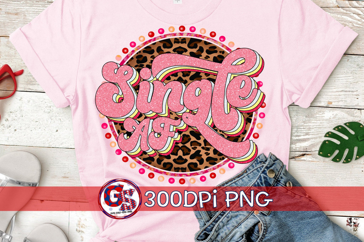 Single AF Retro Leopard PnG Sublimation. Valentine's Day PNG