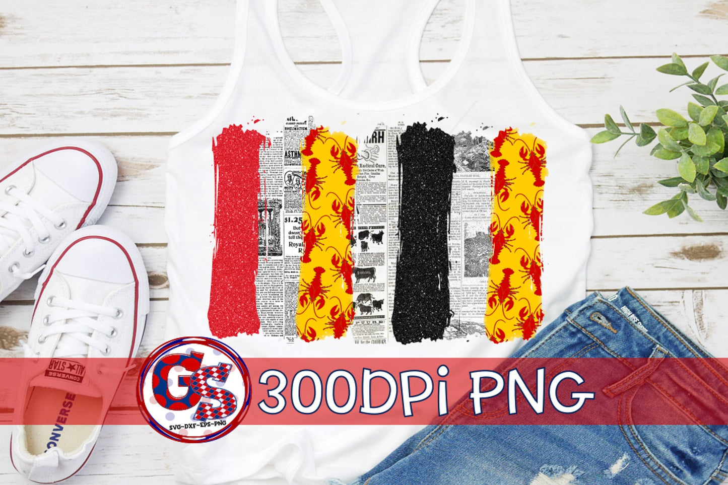 Crawfish & Newspaper Brush Strokes PNG Sublimation