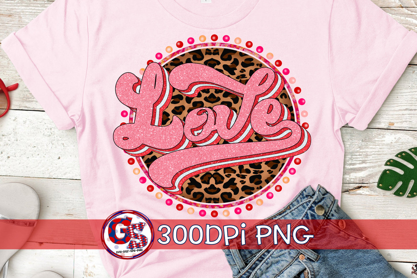 Retro Love Leopard PNG for Sublimation