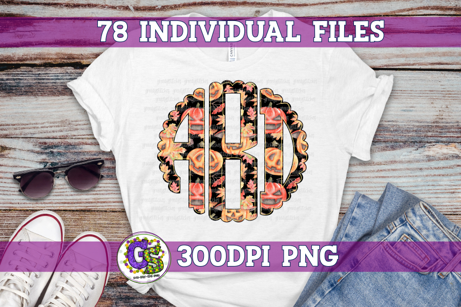 Halloween Jack O Lantern Scalloped Monogram Set PNG For Sublimation
