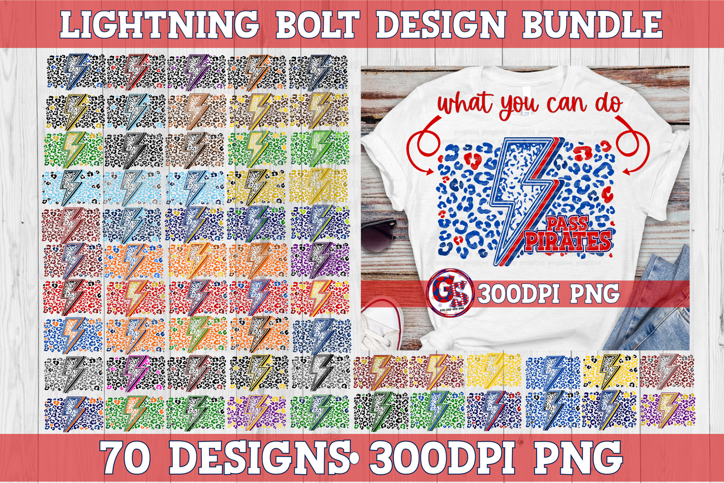 Lightning Bolt and Leopard PNG Bundle for Sublimation