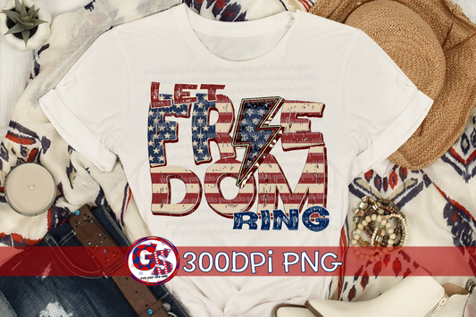 Let Freedom Ring Lightning Bolt PNG for Sublimation