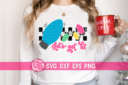Let's Get Lit Retro Christmas SVG DXF EPS PNG
