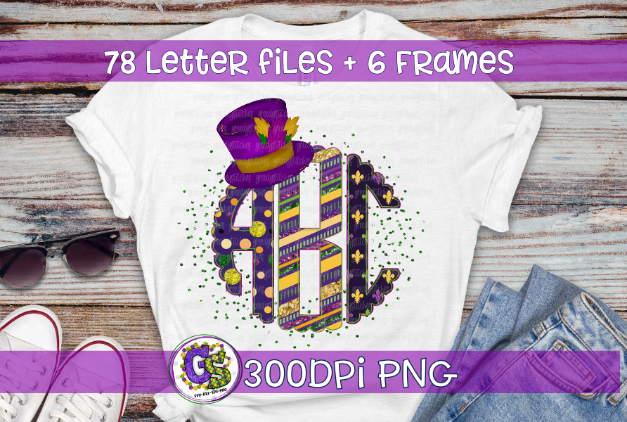 Mardi Gras Monogram Set PNG for Sublimation