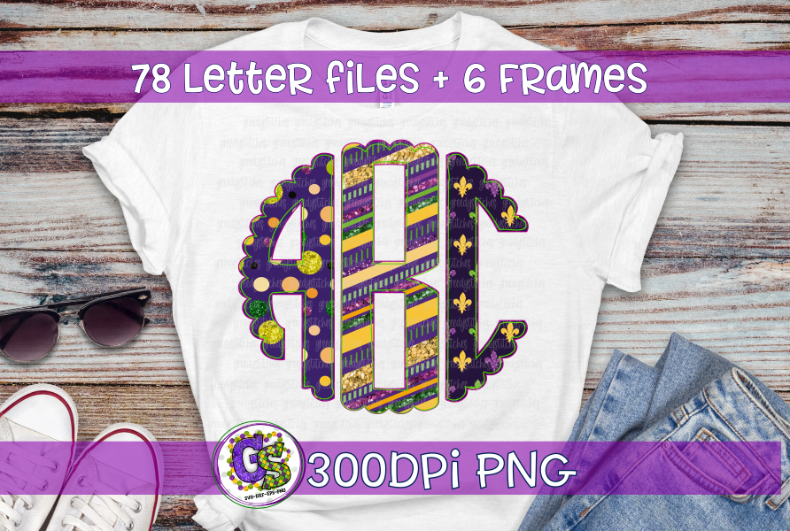 Mardi Gras Monogram Set PNG for Sublimation