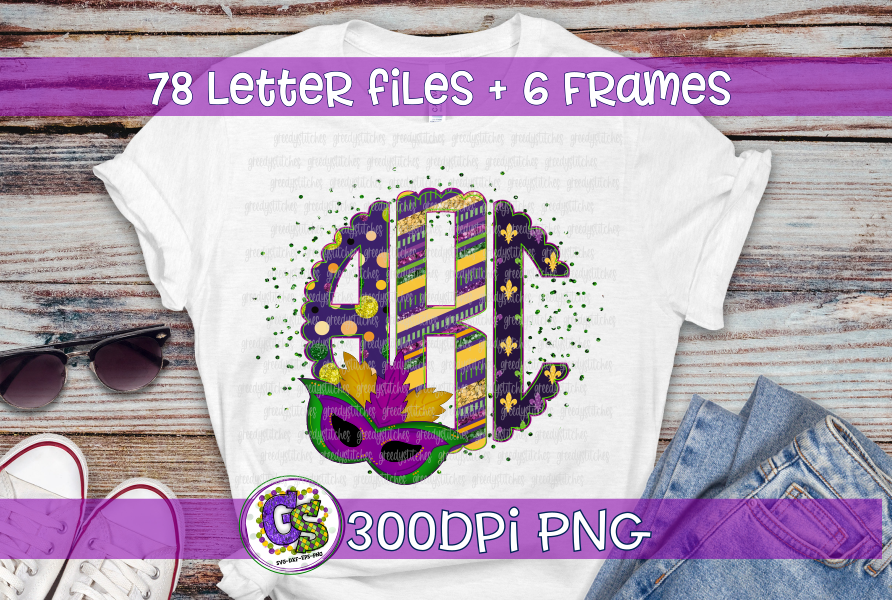 Mardi Gras Monogram Set PNG for Sublimation