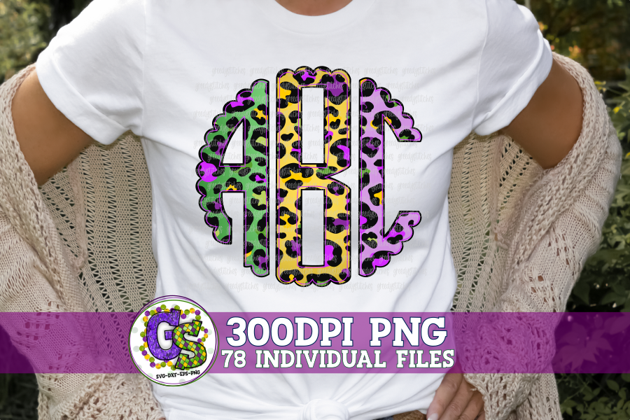 Leopard Mardi Gras Monogram Set PNG
