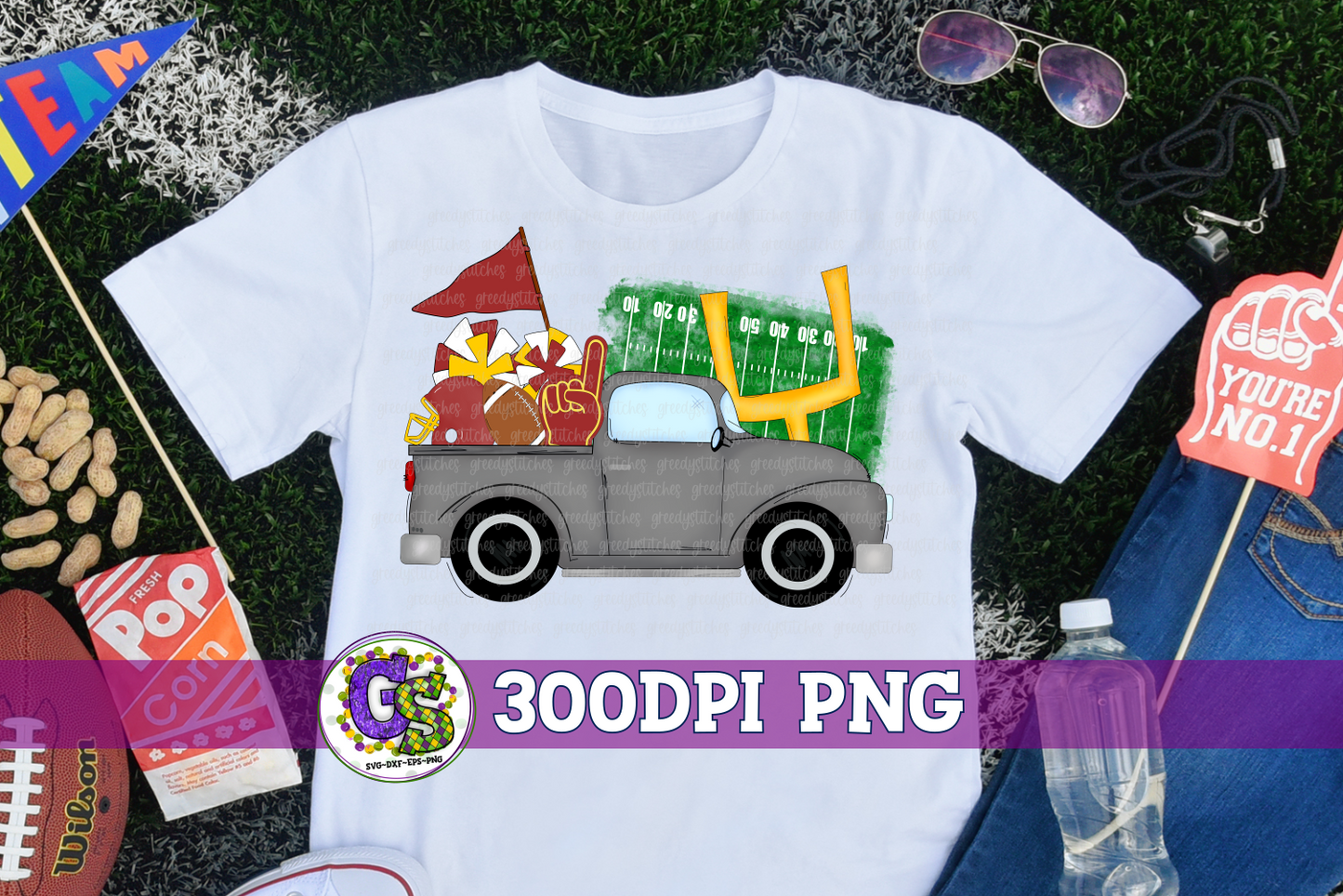 Football Truck Maroon Yellow PNG for Sublimation