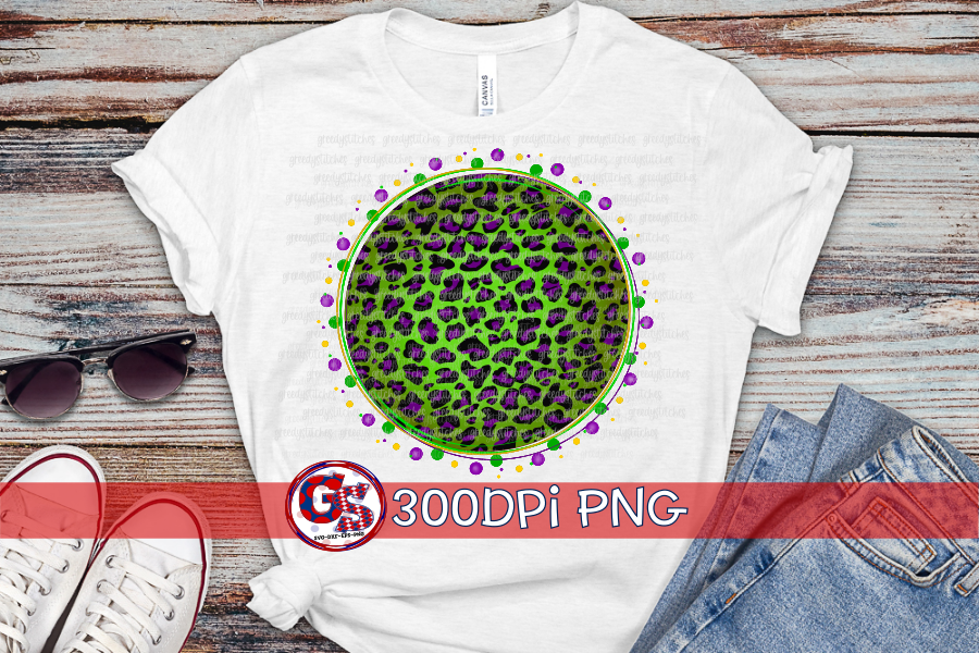 Green & Purple Mardi Gras Scatter Medallion PNG for Sublimation