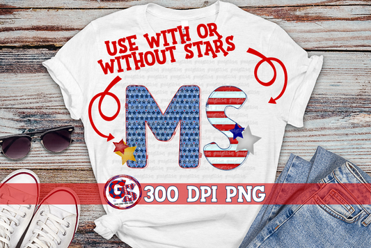 Patriotic Mississippi MS PNG for Sublimation