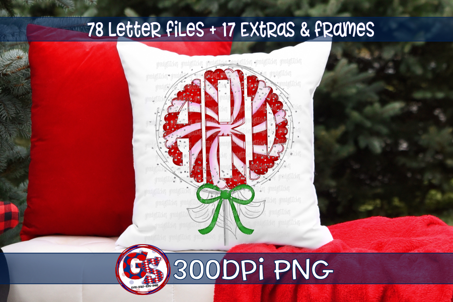 Scalloped Peppermint Monogram Set PNG for Sublimation
