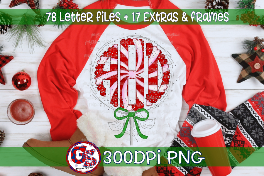 Scalloped Peppermint Monogram Set PNG for Sublimation