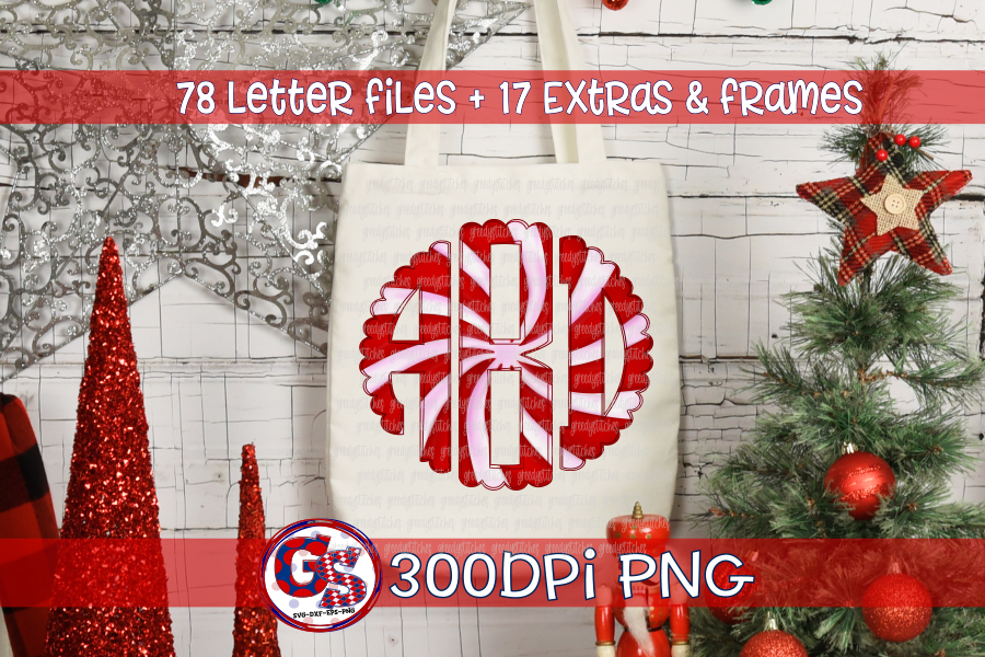 Scalloped Peppermint Monogram Set PNG for Sublimation