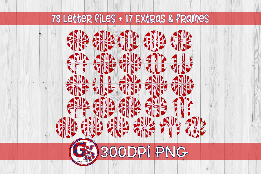 Scalloped Peppermint Monogram Set PNG for Sublimation