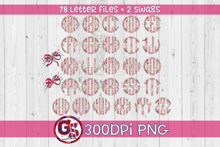 Pink Christmas Monogram Set PNG for Sublimation
