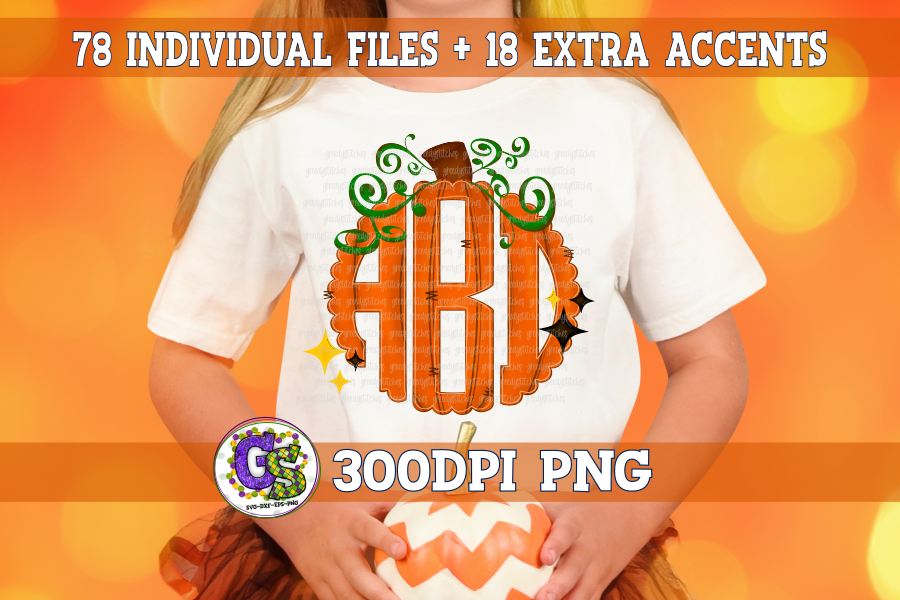 Halloween Jack O Lantern Scalloped Monogram Set PNG For Sublimation