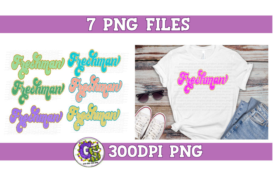 Retro Freshman Chenille Lettering PNG Bundle Sublimation