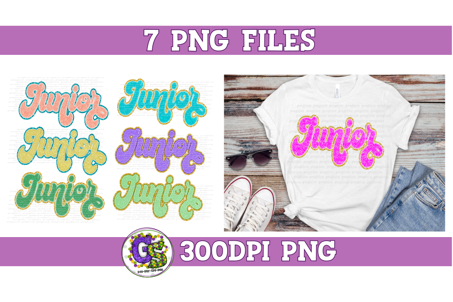 Retro Junior Chenille Lettering PNG Bundle Sublimation