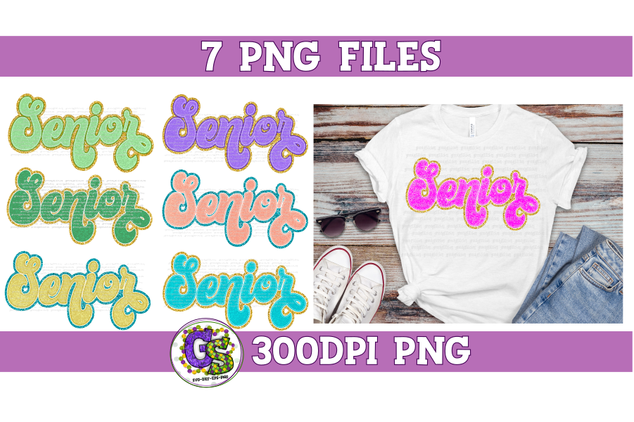 Retro Senior Chenille Lettering PNG Bundle Sublimation