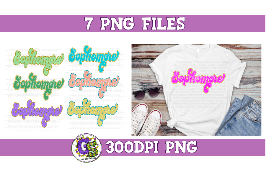 Retro Sophomore Chenille Lettering PNG Bundle Sublimation