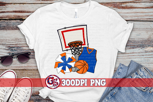 Basketball Set Royal Blue Orange PNG for Sublimation