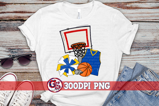 Basketball Set Royal Blue Yellow PNG for Sublimation
