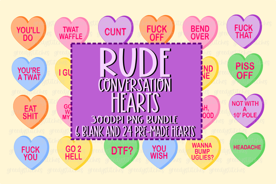 Rude & Crude Conversation Hearts PNG for Sublimation