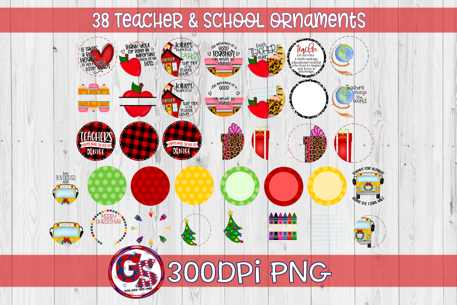 School Christmas Ornament PNG Bundle for Sublimation