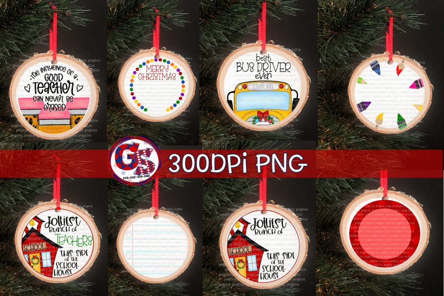 School Christmas Ornament PNG Bundle for Sublimation