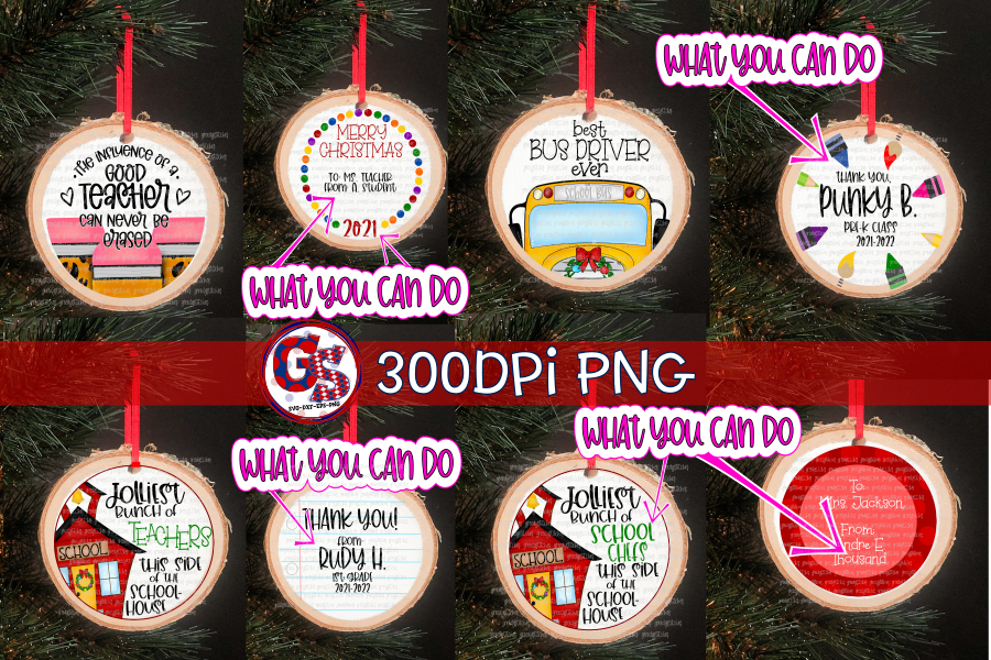 School Christmas Ornament PNG Bundle for Sublimation