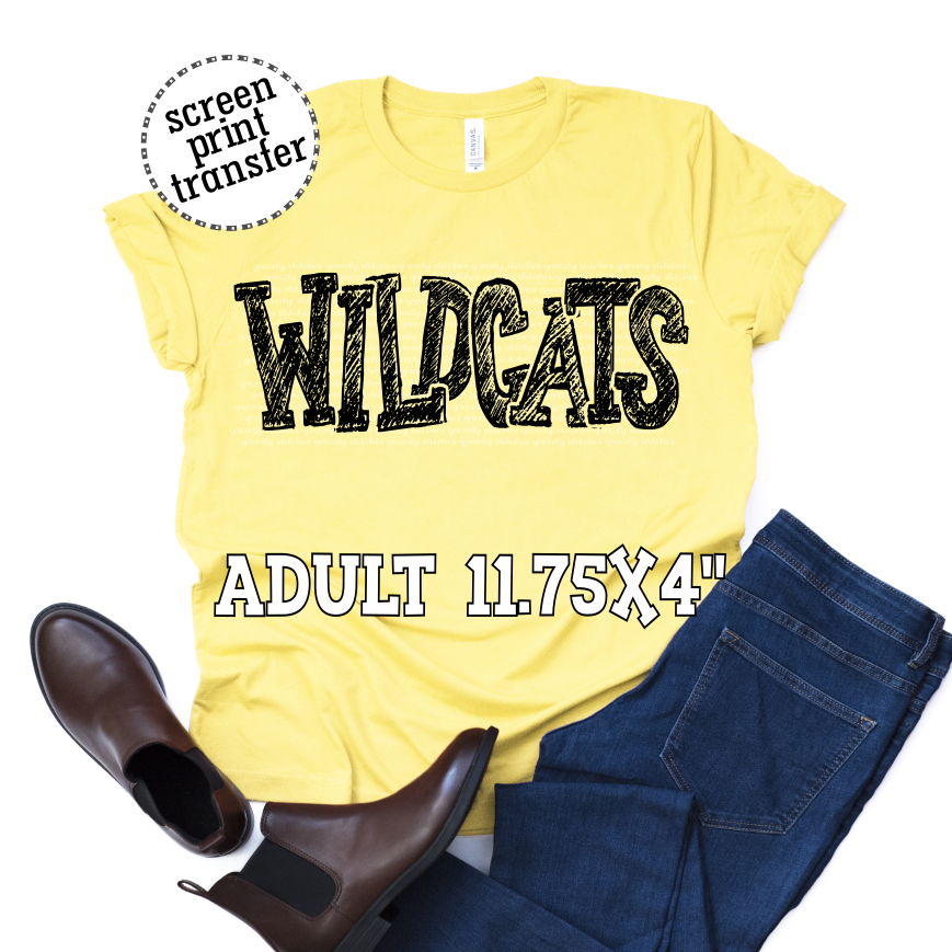 Wildcats Scribble Adult Screen Print Transfer