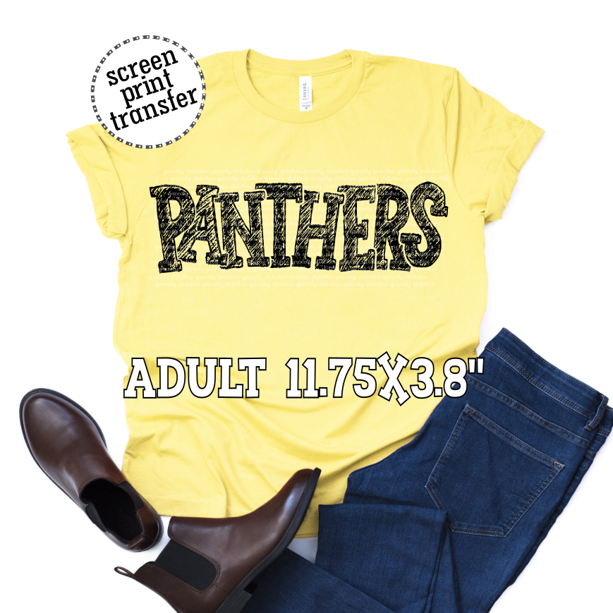Panthers Scribble ADULT Screen Print Transfer
