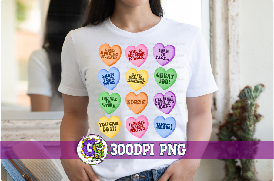 Teacher Conversation Hearts PNG