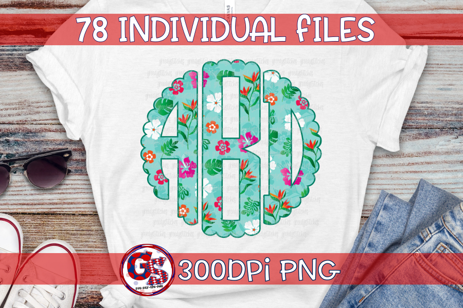 Tropical Flowers Monogram Set PNG for Sublimation