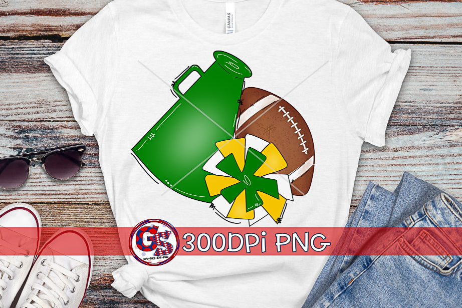 Football Megaphone Pom Pom Green and Yellow PNG for Sublimation