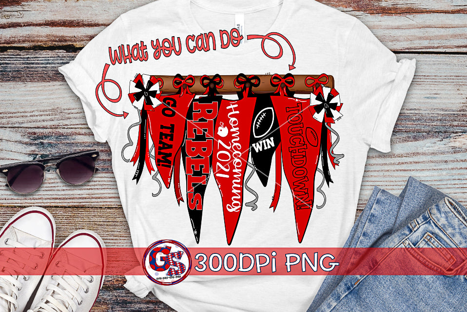 Red Grey White Spirit Pennants PNG for Sublimation-Homecoming PNG