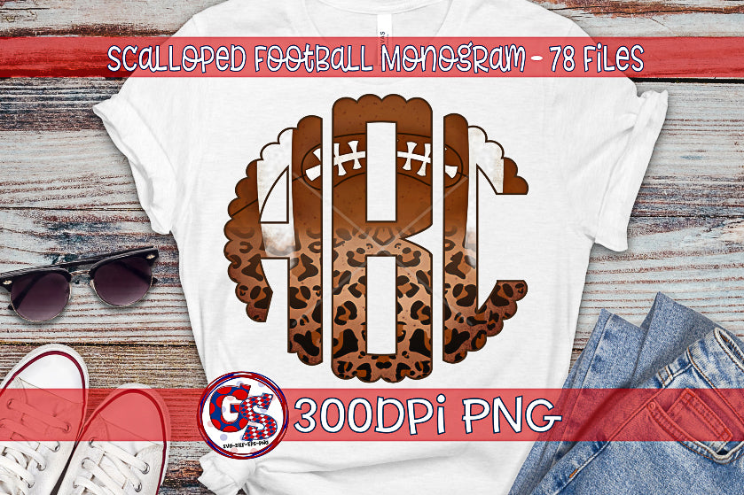 Football Scalloped Monogram Font Set PNG for Sublimation
