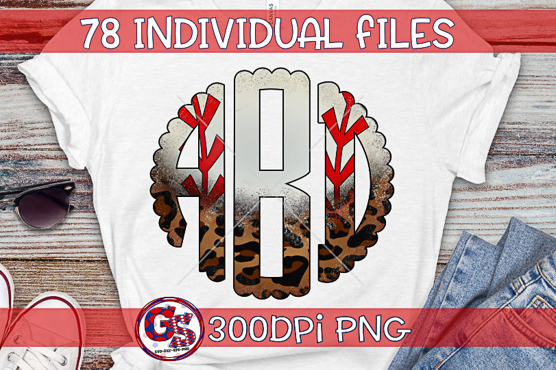 Baseball and Leopard Scalloped Monogram Font Set PNG for Sublimation