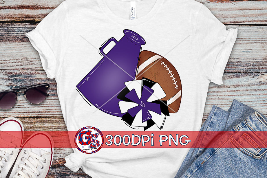 Football Megaphone Pom Pom Purple and Black PNG for Sublimation