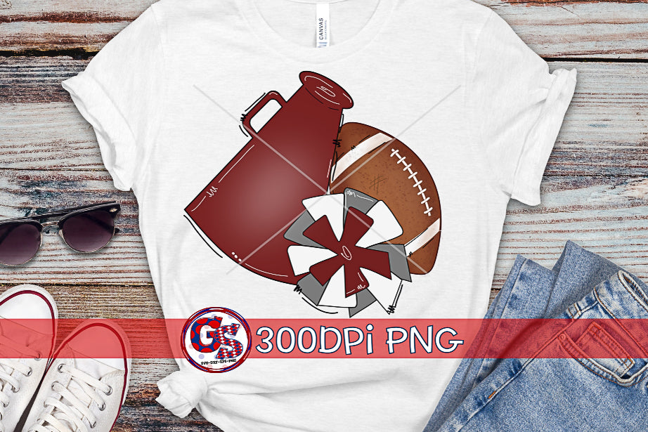 Football Megaphone Pom Pom Maroon and Grey PNG for Sublimation
