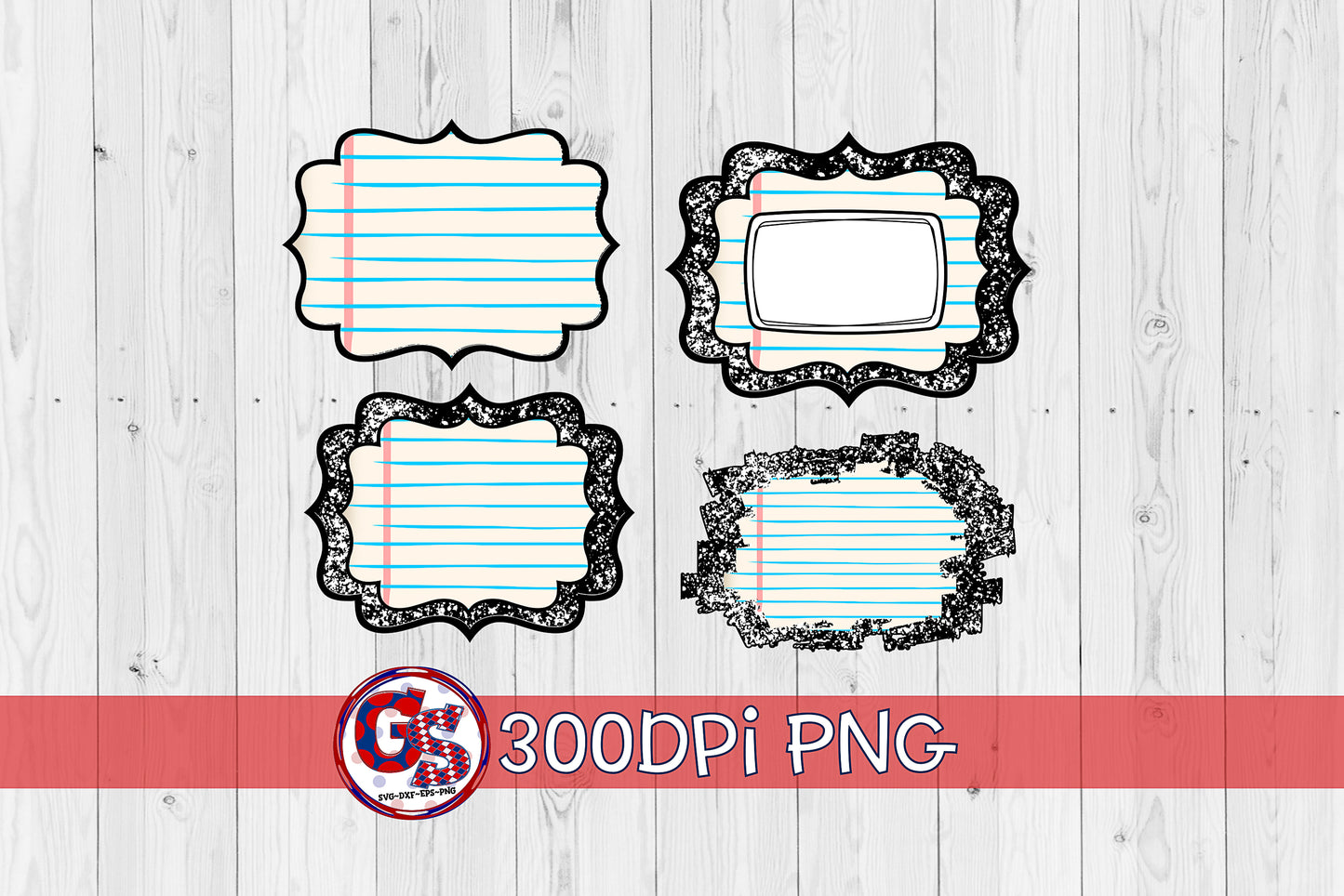 Set of 4 Composition Notebook Frames PNG for Sublimation