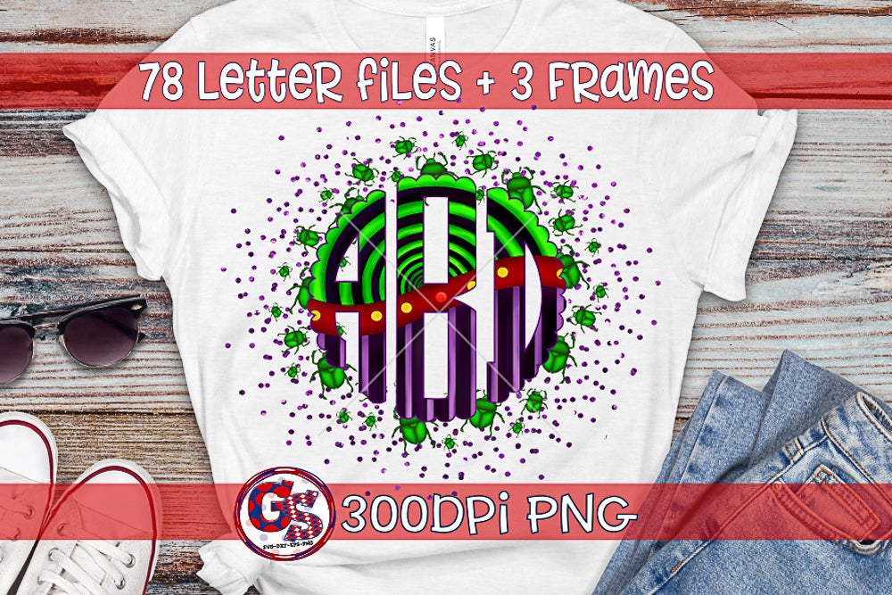 Halloween Beetle Scalloped Monogram Set PNG for Sublimation
