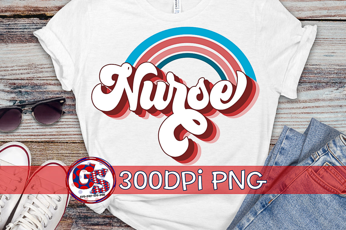 Retro Nurse Rainbow PNG for Sublimation
