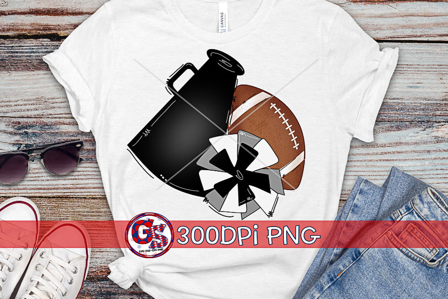 Football Megaphone Pom Pom Black and Grey PNG for Sublimation